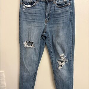 Judy Blue Distressed Blue Straight Leg Jeans with holes slim fit high rise 5/27